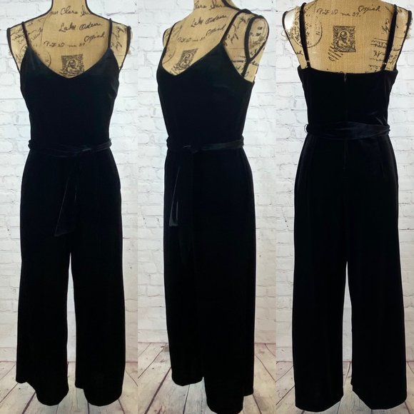 Gianni Bini Black Velvet Strappy Wide Leg Jumpsuit - Picture 1 of 1